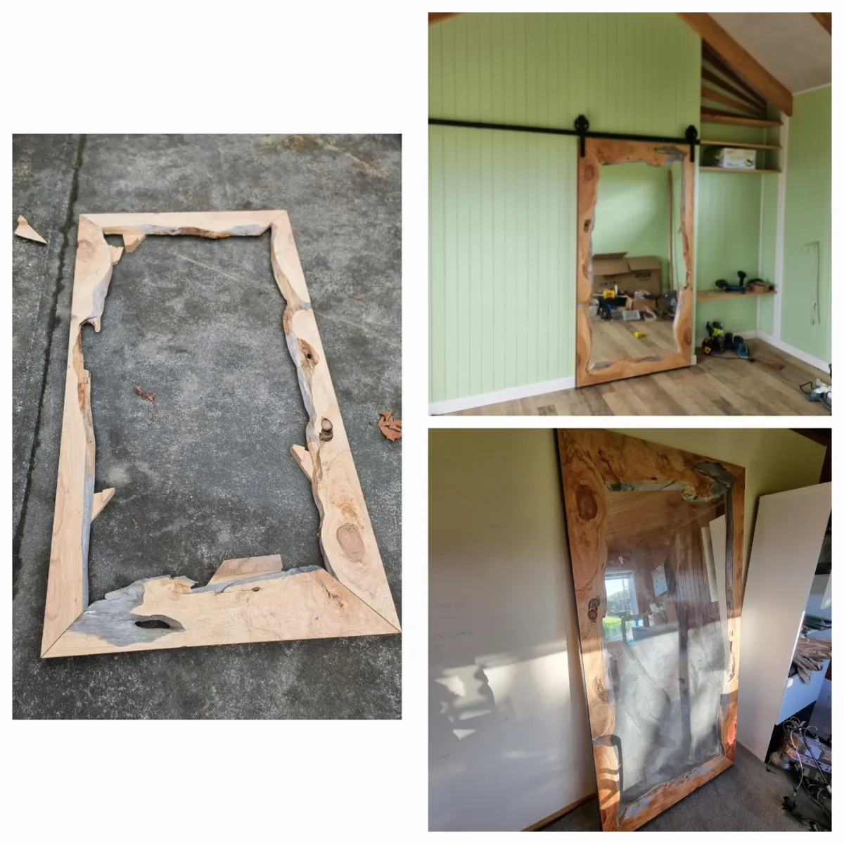 Live-edge timber mirror frame